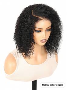 Wear And Go Bob 假发，真人发卷发波波头无胶假发，真人发预先拔毛、预先剪裁，5x5 蕾丝闭合，女士湿发波浪卷发波波头假发，蕾丝前额无胶假发，真人发，12 英寸，自然黑 - Natural Black - 查看 3