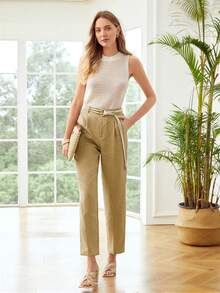MOTF PREMIUM PURE LINEN BELTED DRESS PANTS - Khaki - View 6