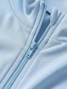 SHEIN Tween Girls Zip Up Half Zip Unitard Black Romper,Back To School,Leisure Outing - Blue - View 4