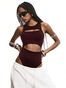 LYSMO 女士简约时尚连体衣，1件装，适合夏季，棕色 - 棕色 - 查看 4