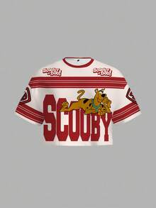 SCOOBY-DOO X SHEIN 大码字母卡通印花圆领短袖T恤 - 白色 - 查看 1