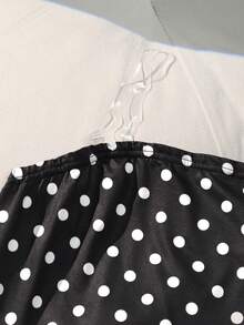 SHEIN 2件套少女沙滩度假风波点韩版时尚针织露脐上衣和短裤套装，适合外出、度假和旅行 - 黑色 - 查看 8