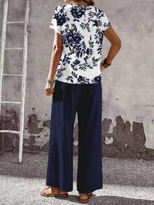 EMERY ROSE 两件套女士休闲圆领上衣和宽松长裤，百搭套装，适合春秋季穿着 - 彩色 - 查看 2