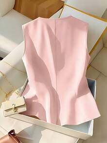 Franclia 优雅无袖黄色衬衫，时尚显瘦夏季女式上衣 - 粉色 - 查看 2