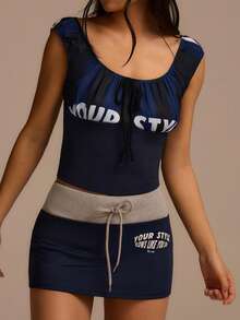 Fluxe Top casual de mujer con rayas, patchwork, estampado de letras y espalda descubierta, jersey de la Copa del Mundo, conjuntos de verano, conjuntos de festival, conjuntos de playa, conjuntos para salir al mar, ropa de gimnasio para mujer, conjuntos casuales de gimnasio, conjuntos de vacaciones, ropa deportiva, conjuntos de entrenamiento - Negro - Ver 9