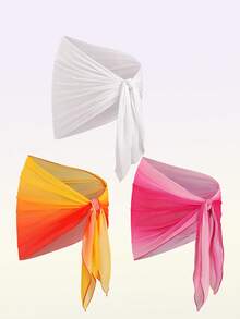 Swim Vcay 女士春夏沙滩套装，网纱多件式比基尼罩衫，度假印花半身裙套装 - 彩色 - 查看 3