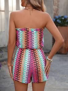 Swim Vcay Women's Summer Beach Ruffled Textured Striped Lace Print Romper - Multicolor - View 2