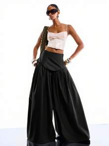 LYSMO Mẫu quần ống rộng xếp ly màu đen trơn, phong cách tối giản mới năm 2026, phù hợp cho việc đi làm. - màu đen - Xem 7