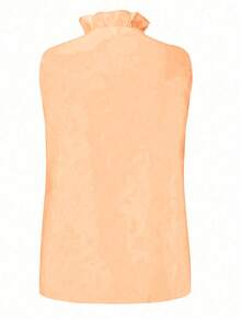 EMERY ROSE Women's Simple Solid Color V-Neck Sleeveless Ruffle Blouse, Summer - Coral Pink - View 2