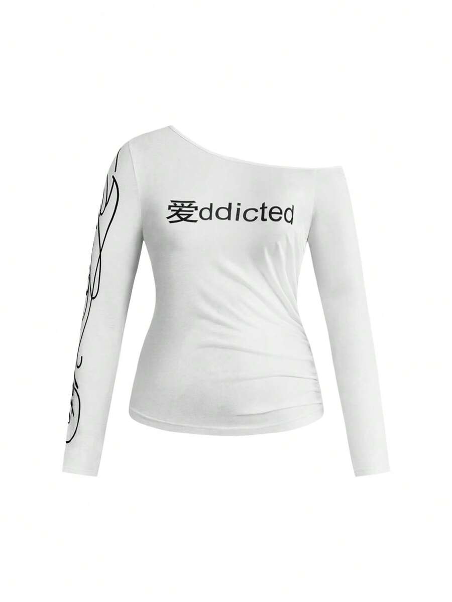 ROMWE Plus Size Women Sheer Shoulder Minimalist Versatile Blouse - White - View 1