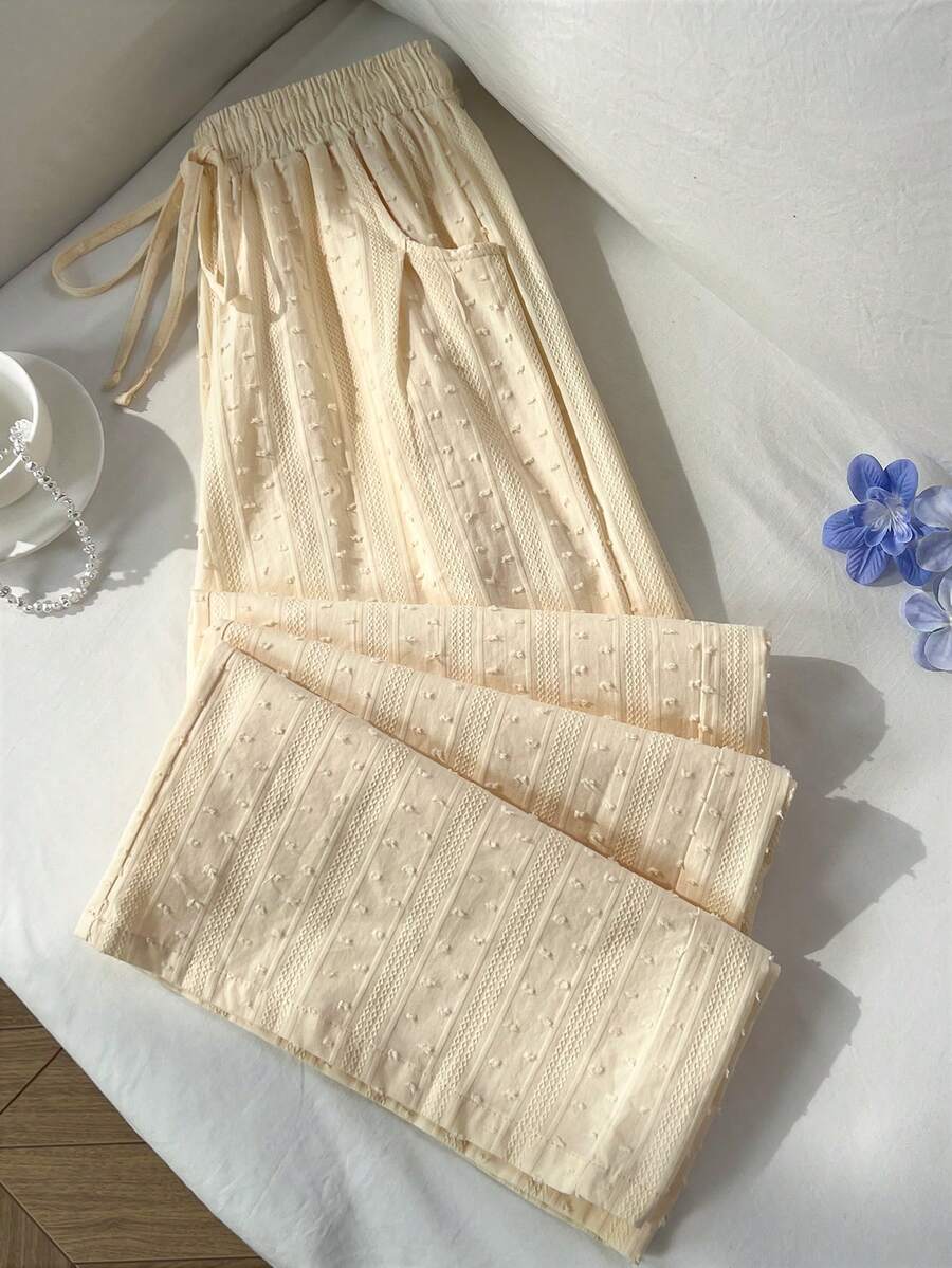 Elamini 夏季休闲宽松棉质弹力腰飘逸轻盈阔腿裤 - 卡其色 - 查看 1