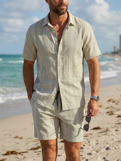 VENTUSAIL Men's Mature Casual Striped Set