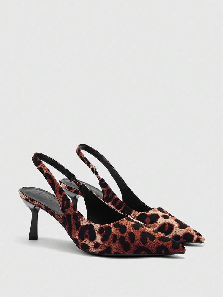 CUCCOO BIZCHIC Women Shoes Spring And Summer New Brown Leopard Print Pointed Toe Thin Heel High Heel Low Vamp Women's High Heel Shoes Daily Versatile Commuter Business Dinner Party Wear Women's Shoes