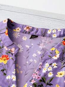 SHEIN JORESS Áo sơ mi vải lanh cỡ lớn dành cho nữ đi nghỉ mát - Màu tím - Xem 4