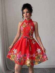 Women Short Dresses - Red - View 5
