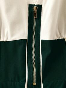 GlowEve 女士优雅百搭黑白撞色长连衣裙，适合日常通勤 - 墨綠色 - 查看 4