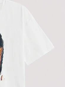 Áo thun nam in họa tiết phong cách hip hop mới, retro Mỹ, unisex, dáng rộng thoải mái, phù hợp cho trang phục mùa hè – Thích hợp mặc hàng ngày và đi nghỉ hè. - trắng - Xem 3