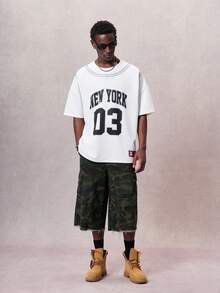 STYNVO 男士休闲宽松字母印花短袖圆领T恤，夏季 - 白色 - 查看 3