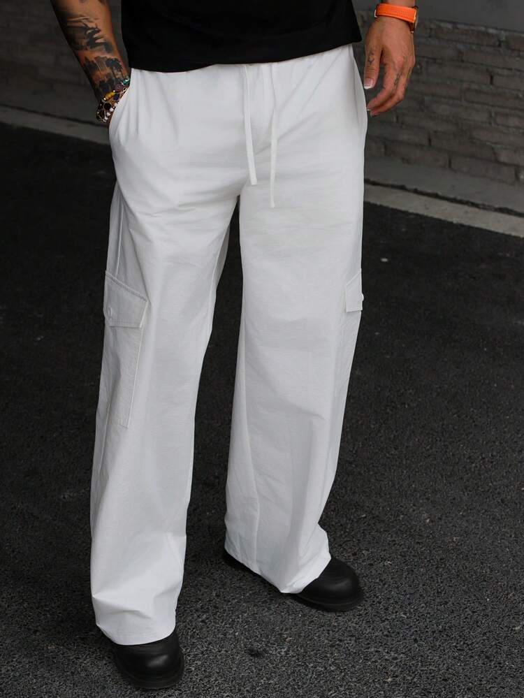 Men's Solid Color Drawstring Waist Slant Pocket Casual Pants