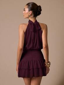 SHEIN BAE Elegant Burgundy Summer Sleeveless Ruffle Hem Fitted Mini Sundress,Women's Sweet Cute Dress For Dates,Parties,Weddings,Bar Party & Birthday - Maroon - View 2