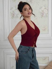 Criza Taa Áo hai dây hở lưng gợi cảm thời trang thắt nút viền xẻ tà hở lưng - Màu Đỏ Sâu - Xem 4