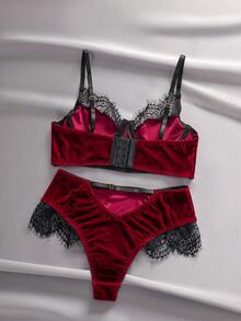 EmpressEnvy Sexy Contrast Color Lace Patchwork Underwire Bra And Panty Set - Burgundy - View 2