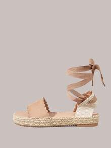 Styleloop Ladies Flat Bottom Round Head Exposed Toes Lace Straps Casual Vacation Beach Sandals, Summer Wear, Vacation Atmosphere, Travel Essentials - Khaki - View 2