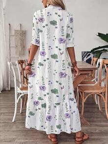 EMERY ROSE V-Neck Printed Ruffle Hem Elegant Sexy Casual Vacation Dress With Drawstring Golf White Summer - Multicolor - View 2