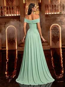 Glamrae Đầm chữ A thanh lịch, trễ vai, chất liệu vải dệt kim, thiết kế xếp ly, eo xòe rộng, thích hợp cho các buổi dạ hội, sự kiện kinh doanh, tiệc trà riêng tư, sinh nhật, các sự kiện ngày lễ, váy dạ hội dự tiệc cưới, đầm dự tiệc tối. - Màu xanh Bạc hà - Xem 2