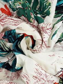 SHEIN CURVE+ Áo liền quần nữ mùa hè kiểu dáng rộng rãi, in họa tiết cây nhiệt đới, áo hai dây, áo liền quần kiểu Hawaii, áo liền quần mùa hè dáng rộng, áo liền quần kiểu Hawaii - Nhiều màu - Xem 10