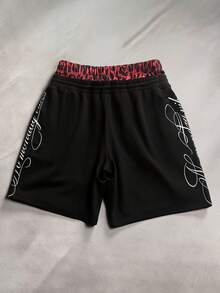 STYNVO Herren Sommer Lässig Modische Street Leoparden Muster Patchwork Kordelzug Taille Buchstaben Muster Loose Shorts - Schwarz - Übersicht 4