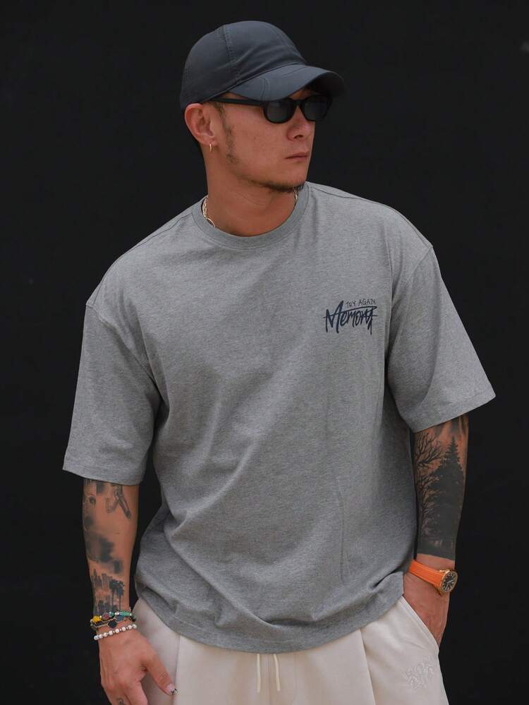 Grey Men's T-Shirt With Letter Print