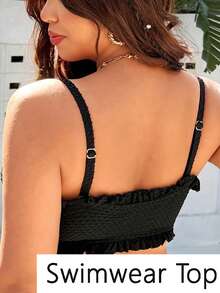 Swim Vcay Áo bơi nữ cỡ lớn mới năm 2026, màu trơn, chất liệu vải jacquard, dây đeo có thể tháo rời và điều chỉnh, viền hoa, kiểu dáng gợi cảm tối giản, thích hợp cho kỳ nghỉ biển. - màu đen - Xem 2
