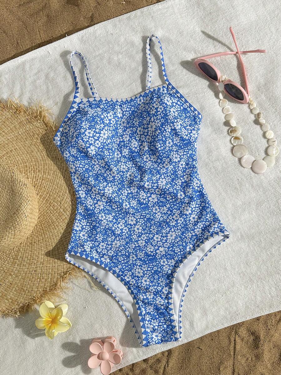 Swim Mod 女士夏季度假休闲沙滩碎花连体泳衣，可调节肩带连体泳衣 - 彩色 - 查看 1
