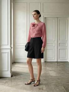 MOTF PREMIUM WOMEN'S LOOSE CHIFFON BLOUSE WITH 3D FLORAL DESIGN, ELEGANT AND CASUAL, SUITABLE FOR SUMMER - Purple - View 2