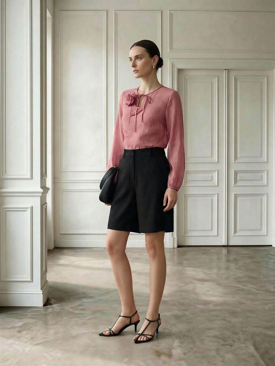 MOTF PREMIUM WOMEN'S LOOSE CHIFFON BLOUSE WITH 3D FLORAL DESIGN, ELEGANT AND CASUAL, SUITABLE FOR SUMMER - Purple - View 2