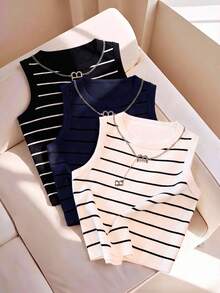 GlowEve 热销圆领条纹休闲女式背心 - 彩色 - 查看 1