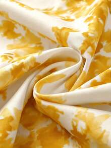 女士优雅印花露肩系带连衣裙，夏季 - 黃色 - 查看 3