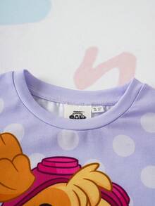 SHEIN | PAW Patrol 女童波点卡通印花T恤和短裤套装 - 淡紫色 - 查看 5