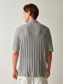 RONVEXI 男士休闲绞花针织上衣，纯色，适合度假、日常通勤和夏季穿着 - 淺藍色 - 查看 3