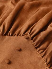 Maweii Große Größen Damen Jeansoptik A-Linie Langes Träger Sexy Kleid - Rostbraun - Übersicht 7