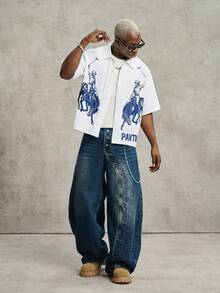 PAVTROS Men's Casual Blue & White Printed Shirt, Versatile For Spring/Summer Daily Wear - White - View 4