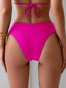 Swim Basics Women's Solid Color V-Neck Swimwear Bottom, Sexy And Minimalist Design For Daily Casual Wear For Summer Beach Vacation - Hot Pink - View 2