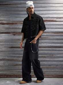 AXEPEAK 男士水洗贴花刺绣时尚夹克 - 深灰色 - 查看 4