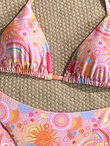 Swim Mod 女士随机印花露背高衩比基尼套装，春夏款 - 彩色 - 查看 5