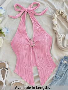 SHEIN Tall CURVE Áo hai dây cổ yếm hở lưng màu trơn dành cho nữ, có khóa kim loại. - Hồng - Xem 1