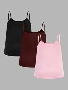 SHEIN EZwear 3件套加大码女式褶皱宽松吊带背心，可调节肩带，适合春夏穿着 - 彩色 - 查看 2