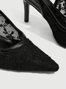 CUCCOO SZL Giày sandal cao gót nữ màu đen thắt nơ kiểu Pháp, chất liệu lưới thoáng khí, quai cài khóa, kiểu dáng khoét lỗ, thích hợp đi làm, hẹn hò, dự tiệc, lễ hội, đám cưới, du lịch. - màu đen - Xem 5