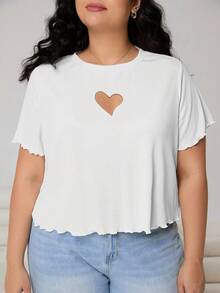 Solflare Plus Heart Cut Out Lettuce Trim Tee - White - View 5