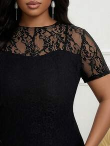 SHEIN Lady Đầm ren màu trơn thanh lịch cỡ lớn, thích hợp cho mùa hè. - màu đen - Xem 5